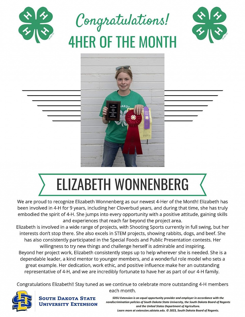 4-H’er of the month.